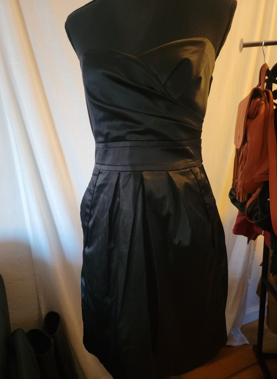 Strapless Black Satin Cocktail Dress